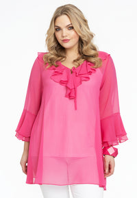 Tunic frilled v-neck VOILE - pink - #2