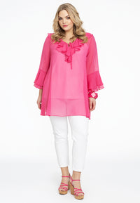 Tunic frilled v-neck VOILE - pink - #1