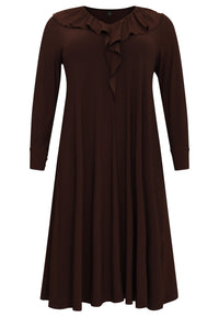 Midi-dress frilled V-neck DOLCE - brown - #1