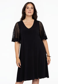 Dress V-neck LACE - black - #1