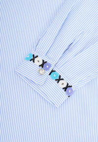 Striped blouse with embroidery - light blue - #5