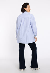 Striped blouse with embroidery - light blue - #2