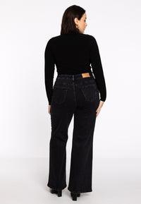 Wide leg jeans with pearls - black - #2