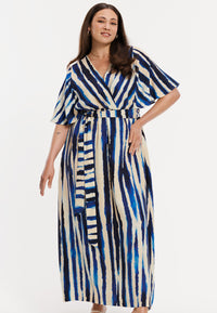 Maxi dress flare sleeve RIPPLES - blue - #1