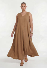 Dress swing LINEN - light brown - #1
