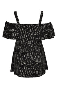 Singlet flare off shoulder DOTS - black - #3