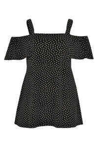 Singlet flare off shoulder DOTS - black - #4