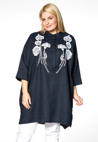 Blouse wide embroider LINEN - blue - #2