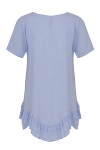 Blouse ruffled bot LINEN - blue - #3