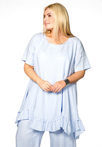 Blouse ruffled bot LINEN - blue - #2