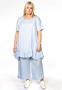 Blouse ruffled bot LINEN - blue - #1