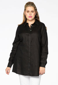 Blouse blind button closure LINEN - black - #1