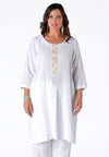 Dress beaded placket LINEN - white