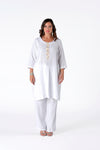 Dress beaded placket LINEN - white - #1