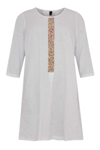 Dress beaded placket LINEN - white - #3