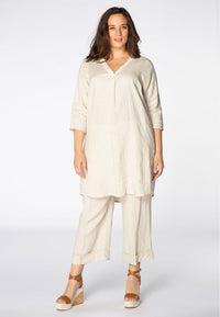 Trousers turned hem LINEN - brown - #2