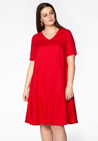 Dress frilled bottom LINEN - red - #2