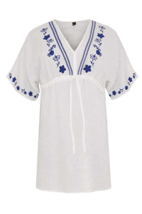 Blouse embroidered LINEN - white - #4