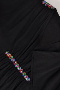Dress embroidered detail LINEN - black - #5