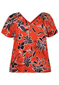 Shirt double V-neck MIX PRINT - red - #4