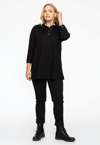 Tunic faux leather details INTERLOCK - black - #1