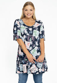 Tunic wide bottom STAMPS - blue - #1