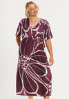 Jurk met v-hals floral merlot - donkerrood