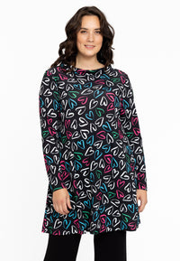 Tunic wide bottom collar HEARTS - black - #1