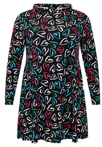 Tunic wide bottom collar HEARTS - black - #3