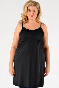 Slip dress elastic waist with lace - black - #1