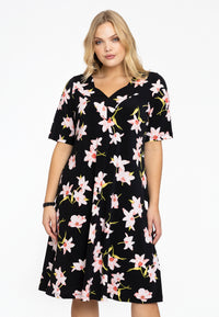 Dress A-line HIBISCUS - black - #2