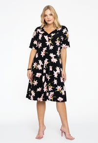 Dress A-line HIBISCUS - black - #1