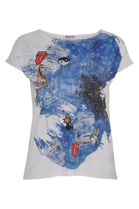Shirt sleeveless blue painted - white - #4