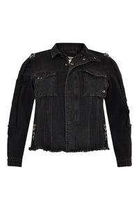 Jacket denim metal rings - black - #4