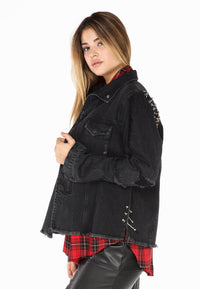 Jacket denim metal rings - black - #2