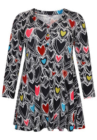 Tunic wide bottom HEARTS - black - #4