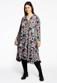 Dress grandad collar HEARTS - black - #1