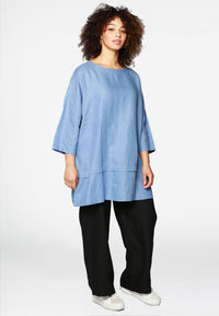 Blouse-tunic layered LINEN - indigo - #1