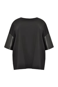 Blouse fake leather sleeves - black - #4
