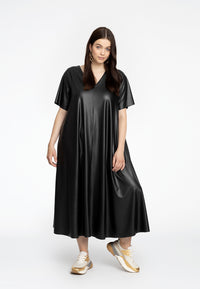 Dress A-line VEGAN LEATHER - black - #2