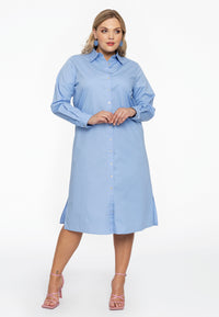 Dress blouse long buttoned POPLIN STRETCH - light blue - #1
