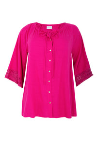 Blouse A-line LINEN MIX - pink - #4