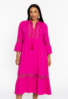 Jurk met kant linen mix - roze
