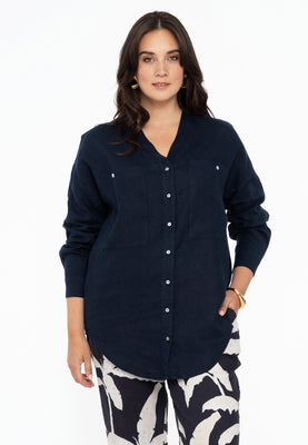 Blouse V-neck LINEN - blue - #1