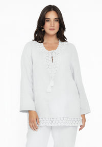 Blouse wide crochet LINEN - white - #1