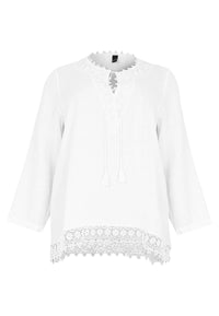 Blouse wide crochet LINEN - white - #4