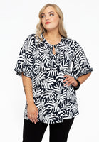 Tunic flare frilled sleeves SEA LEAVES - black  - #1