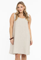 Dress A-line LINEN - light brown - #1