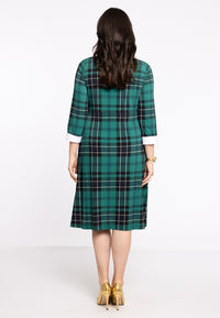 Dress waistseam cotton collar TARTAN - green - #3