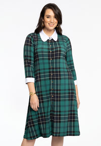 Dress waistseam cotton collar TARTAN - green - #1